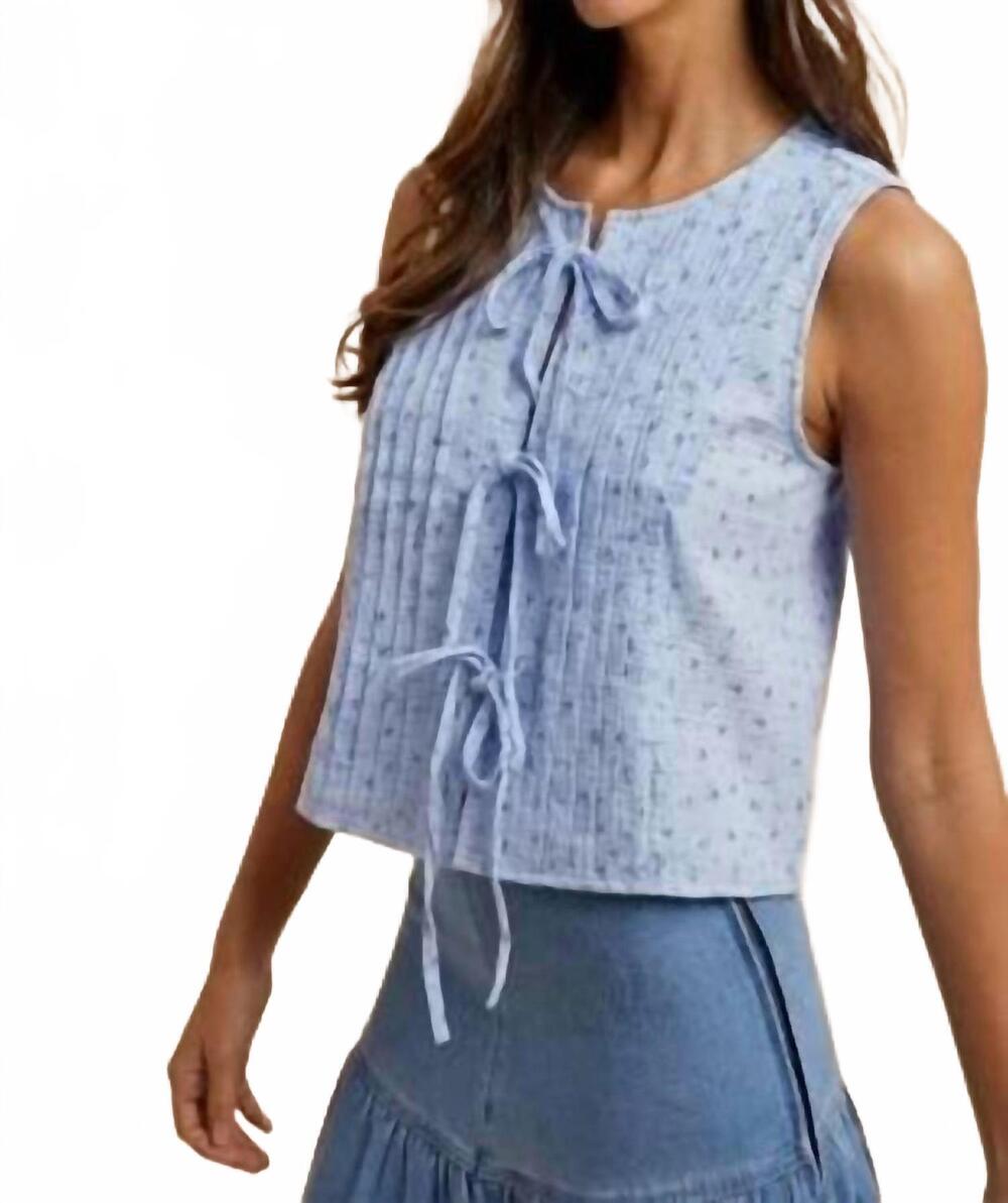 NEW ANNIEWEAR ditsy floral cotton blouse with front tie in light blue